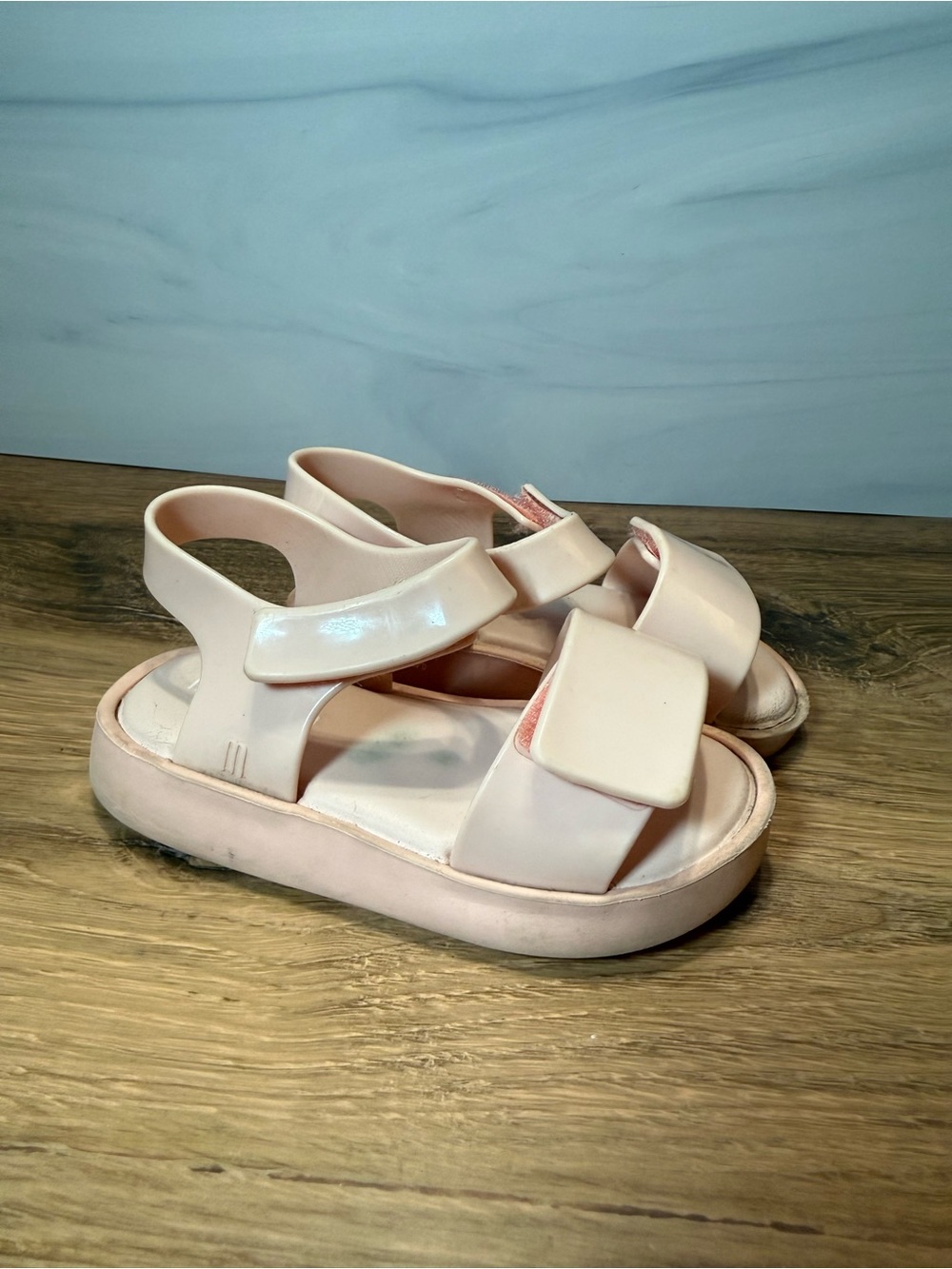 Mini Melissa Kids Sandals Size 8 Light Pink Blush Platform Velcro Jelly Shoes
